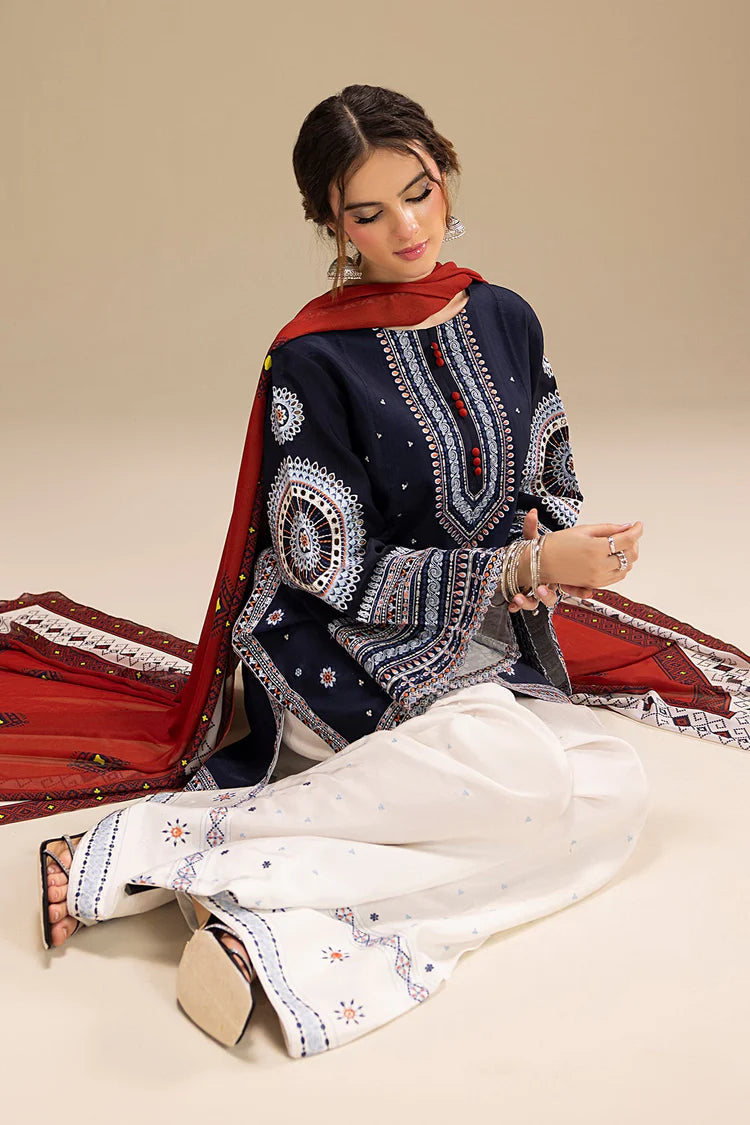 JAZMIN-3PC lawn 90/70  EMBROIDERED SHIRT WITH CHIFFON PRINTED DUPATA AND EMB TROUSER