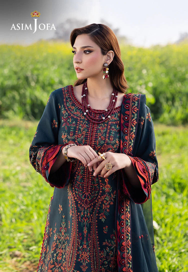 ASIM JOFA-3PC lawn 90/70 EMBROIDERED SHIRT WITH lawn  EMBROIDERED SHAWL AND TROUSER