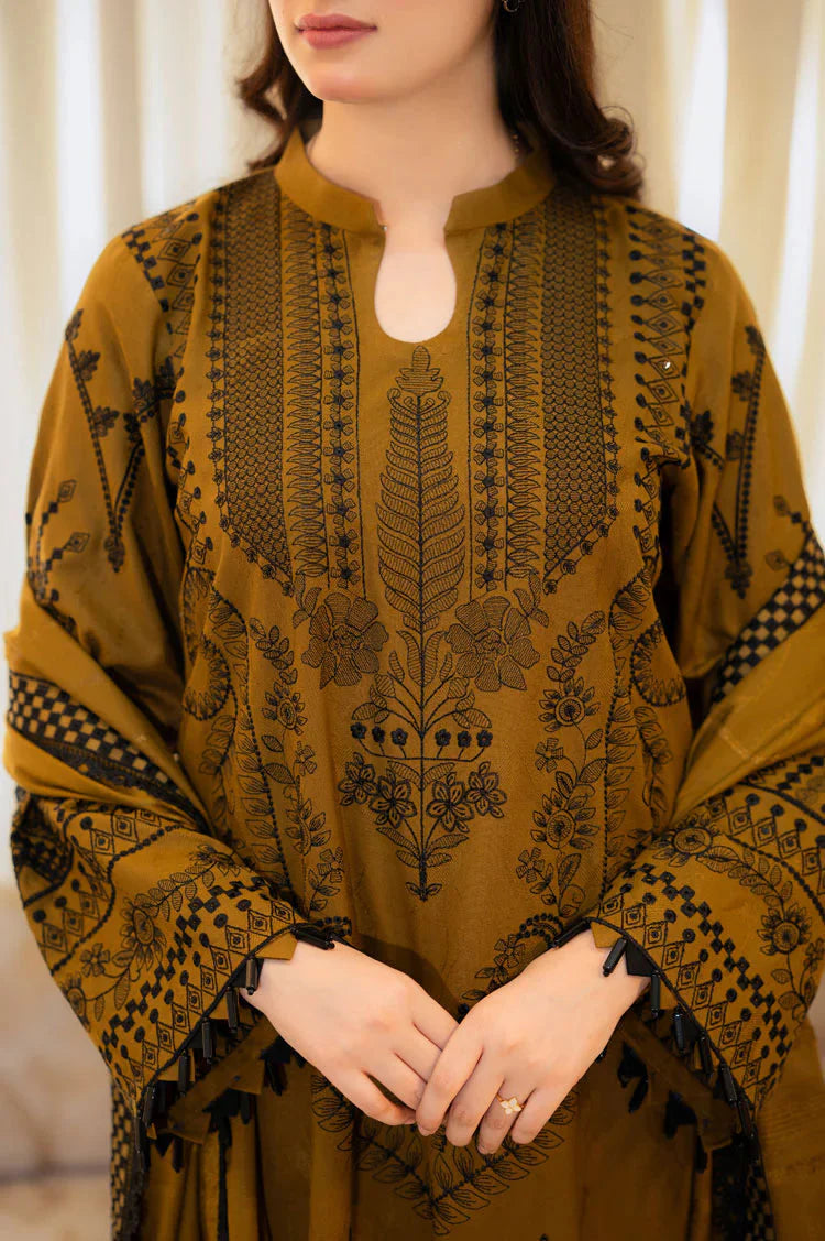 LIBAAS-3PC lawn  EMBROIDERED SHIRT WITH lawn  EMBROIDERED SHAWL & EMB TROUSER