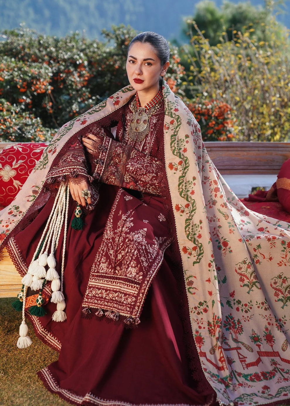 Hussain Rehar Unstitched Dhanak 3PC With Printed Shawl