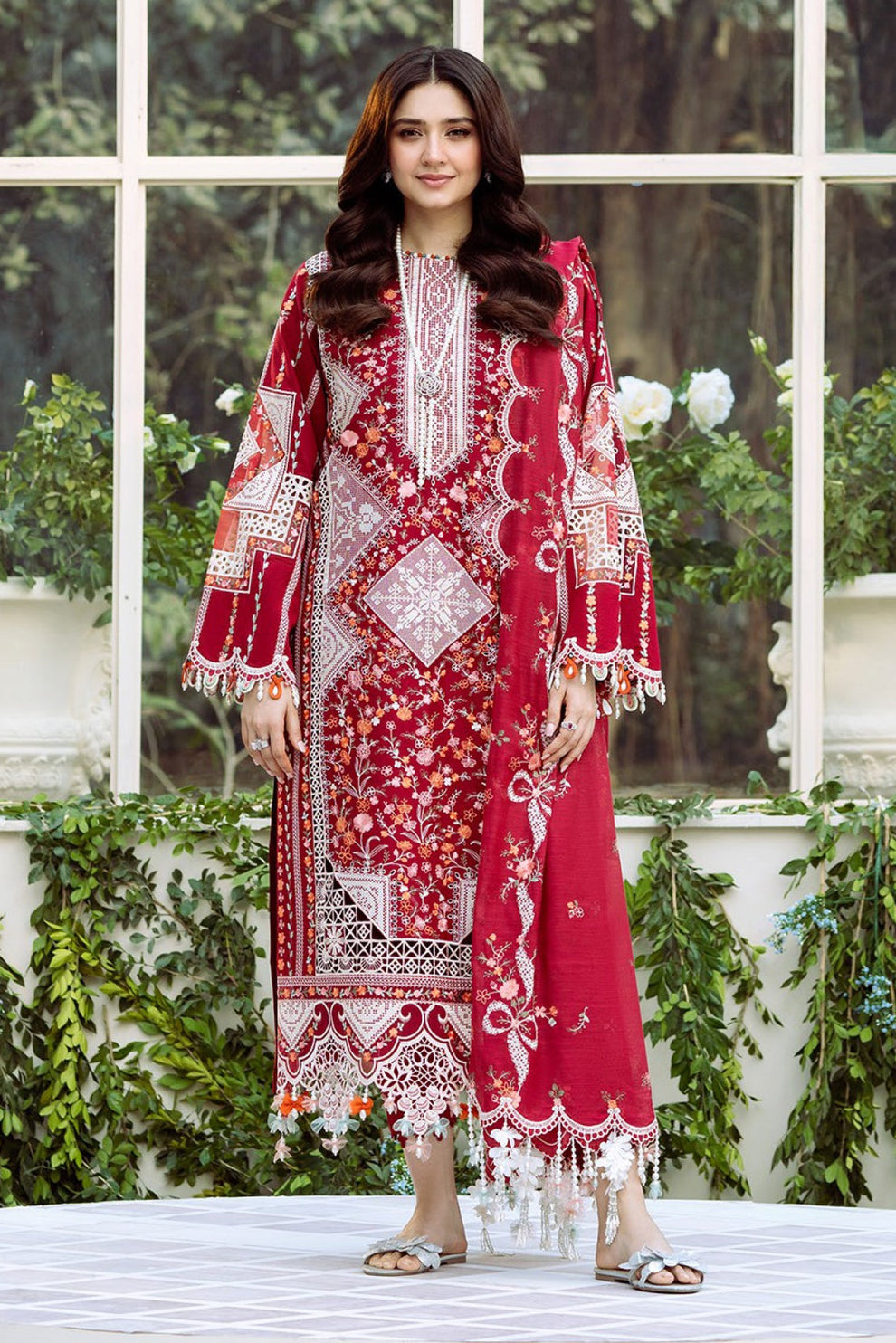 BIN_ILYAS Lawn 90/70 EMBROIDERED 3PC WITH CHIFFON EMBROIDERED Shawl