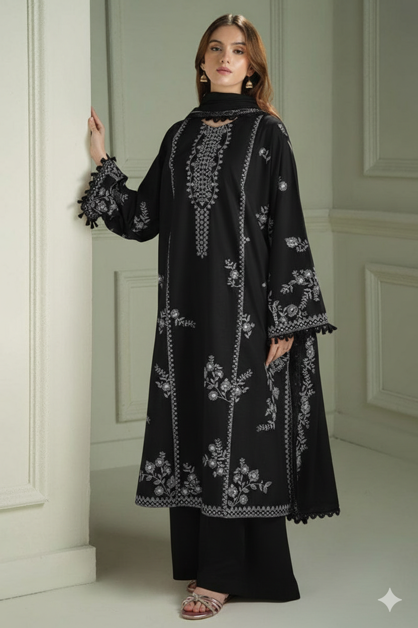 CROSS STITCH LUXURY summer UNSTITCHED EMBROIDERED 3PC