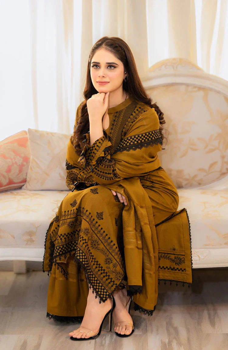 LIBAAS-3PC lawn  EMBROIDERED SHIRT WITH lawn  EMBROIDERED SHAWL & EMB TROUSER