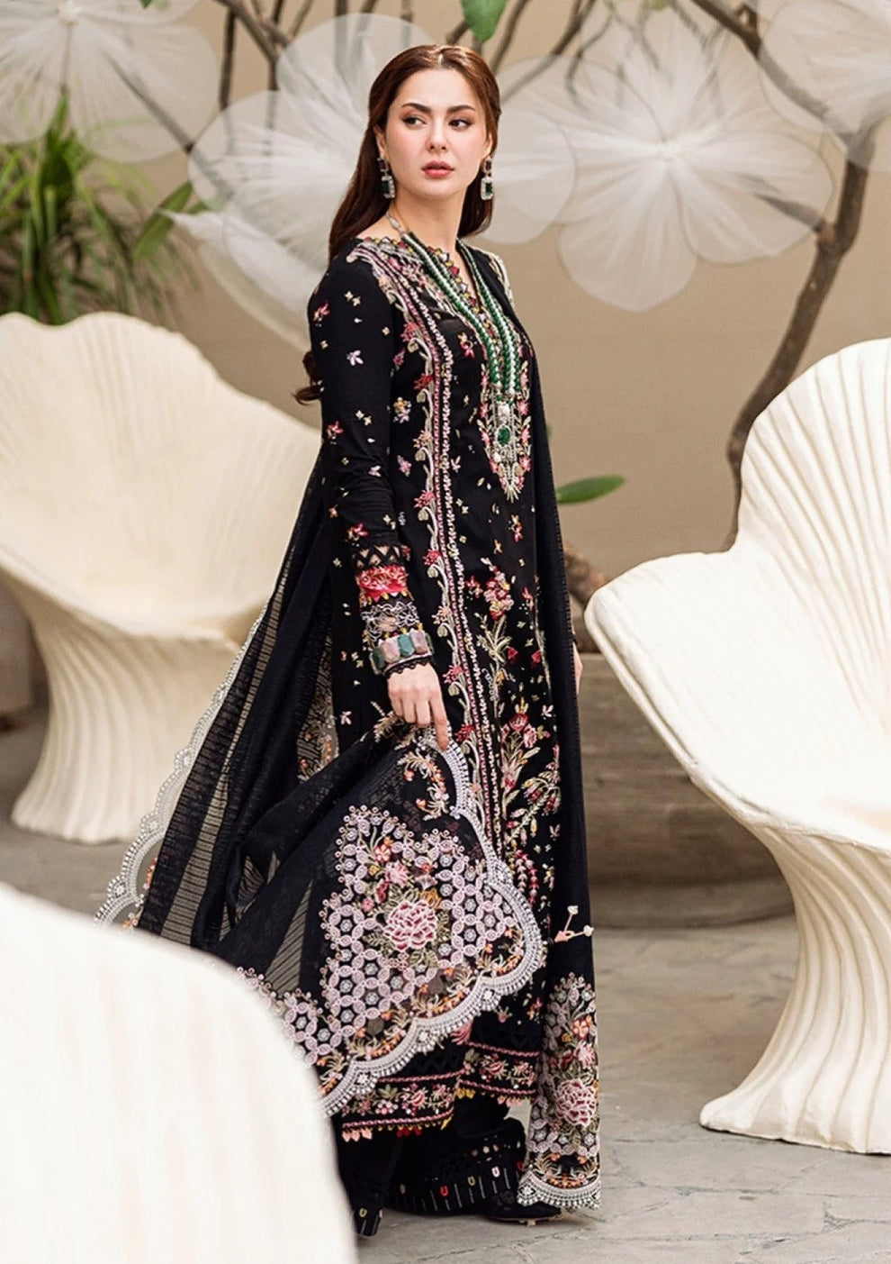QALAMKAR UNSTITCHED lawn 90/70 EMBROIDERED 3PC WITH EMBROIDERED SHAWL