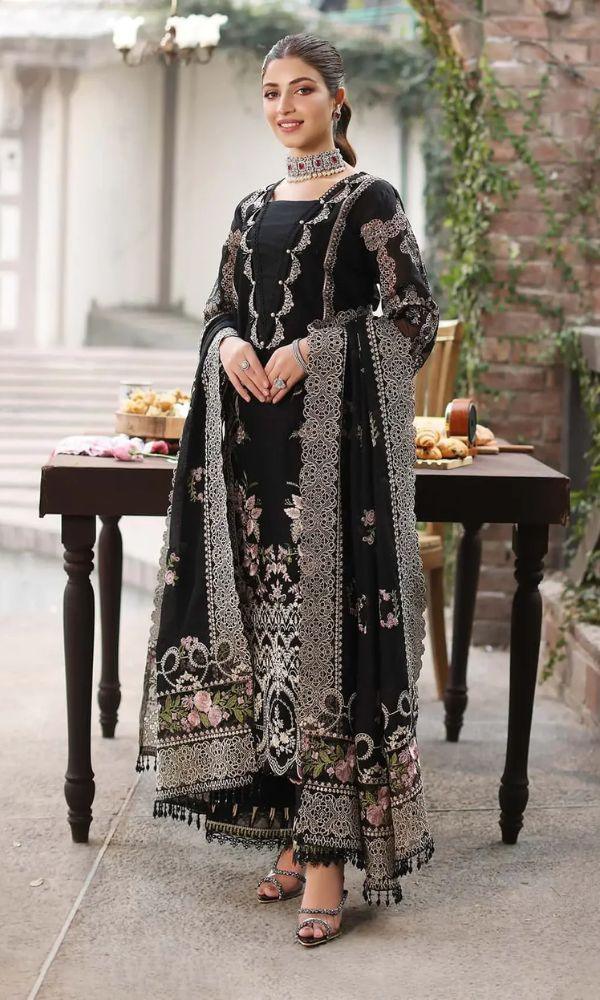 KAHF 3PC UNSTITCHED DHANAK EMBROIDERED WITH EMBROIDERED SHAWL & PLAIN DHANAK TROUSER