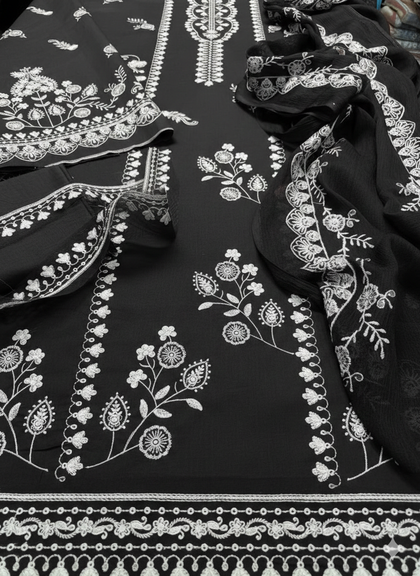 CROSS STITCH LUXURY summer UNSTITCHED EMBROIDERED 3PC