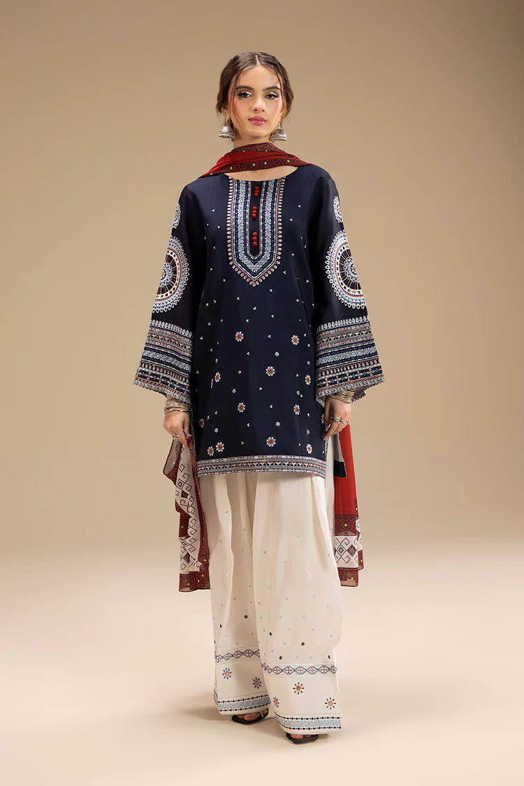 JAZMIN-3PC DHANAK EMBROIDERED SHIRT WITH CORTRAI WOOL PRINTED SHAWL AND EMB TROUSER