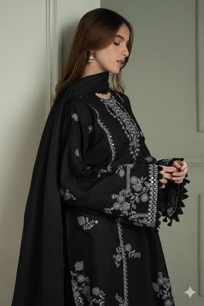 CROSS STITCH LUXURY summer UNSTITCHED EMBROIDERED 3PC