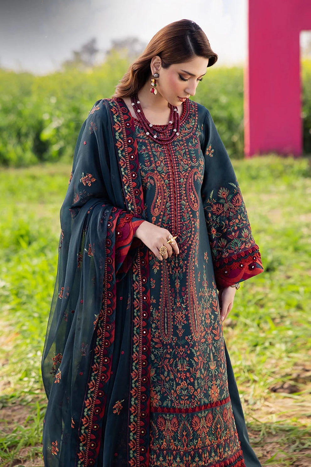 ASIM JOFA-3PC lawn 90/70 EMBROIDERED SHIRT WITH lawn  EMBROIDERED SHAWL AND TROUSER