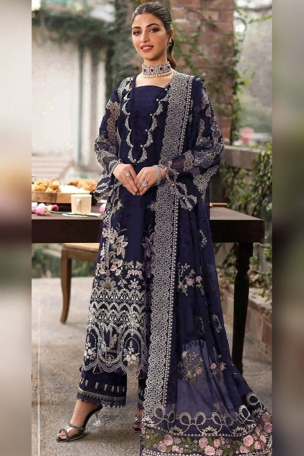 KAHF 3PC UNSTITCHED lawn 90/70  EMBROIDERED WITH EMBROIDERED SHAWL & PLAIN lawn 90/70  TROUSER