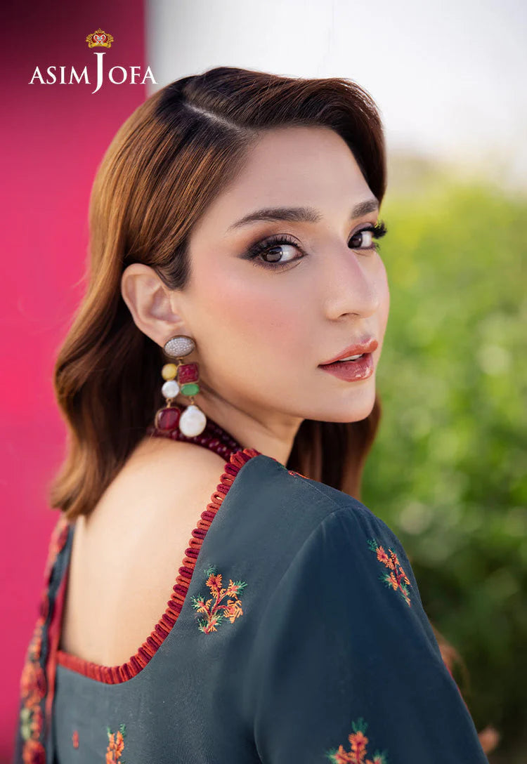 ASIM JOFA-3PC lawn 90/70 EMBROIDERED SHIRT WITH lawn  EMBROIDERED SHAWL AND TROUSER