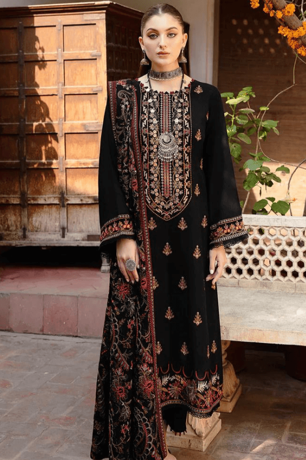 BAREEZE WINTER DHANAK UNSTITCHED 3PC WITH HEAVY EMBROIDERED SHAWL