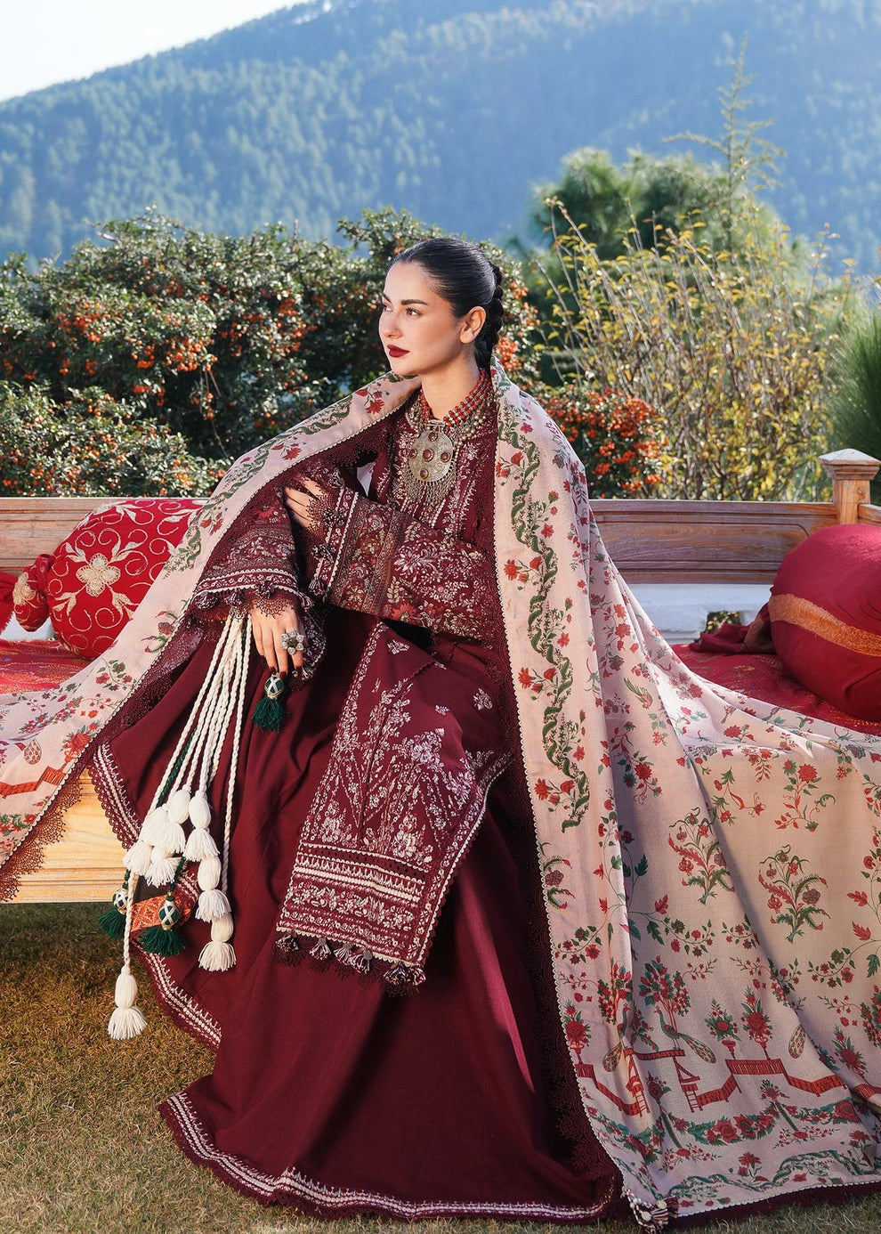 Hussain Rehar Unstitched Dhanak 3PC With Printed Shawl