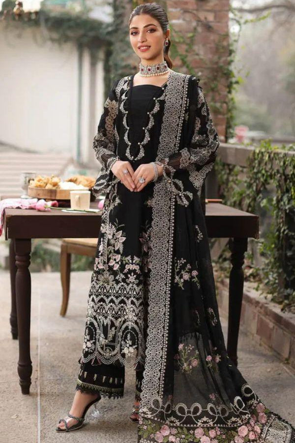 KAHF 3PC UNSTITCHED DHANAK EMBROIDERED WITH EMBROIDERED SHAWL & PLAIN DHANAK TROUSER